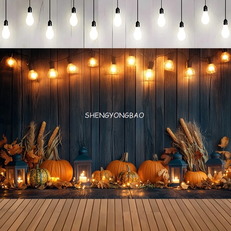 Halloween Day Autumnal Pumpkins Photography Backdrops Props Maple Leaf Scarecrow Farm Harvest Thanksgiving Background RR-18