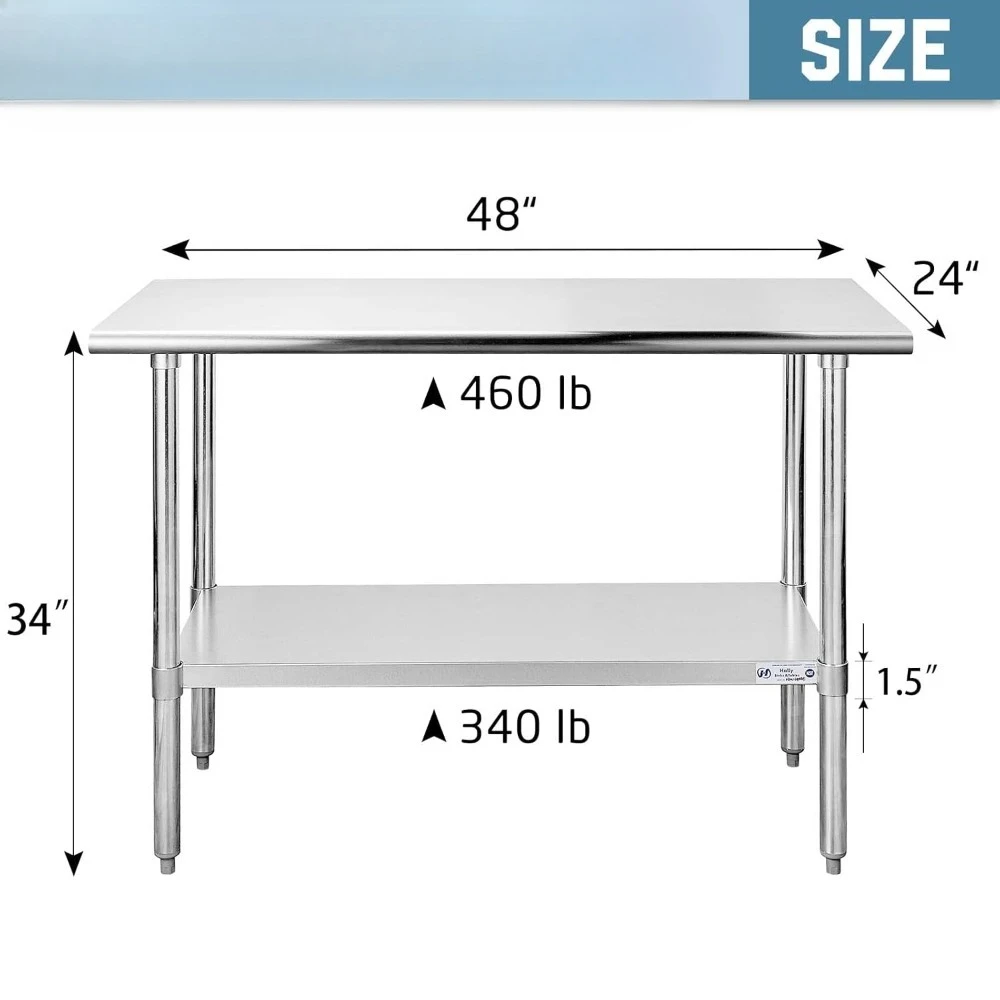 طاولة جديدة من الفولاذ المقاوم للصدأ للإعداد والعمل مقاس 24 × 48 بوصة، طاولة شديدة التحمل مع رف داخلي وأرجل مجلفنة - تخفيضات كبيرة. #3