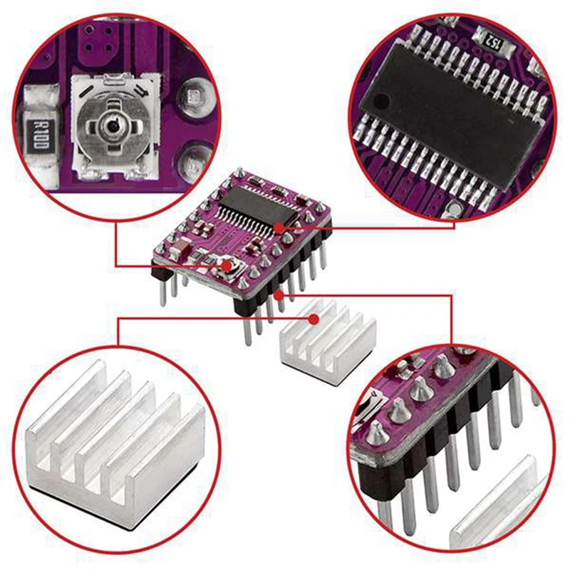 5Pcs Stepper Motor Driver Board Stepstick DRV8825 Stepping Driver Controller Step Engine Module Radiator Heat Sink Easy To Use