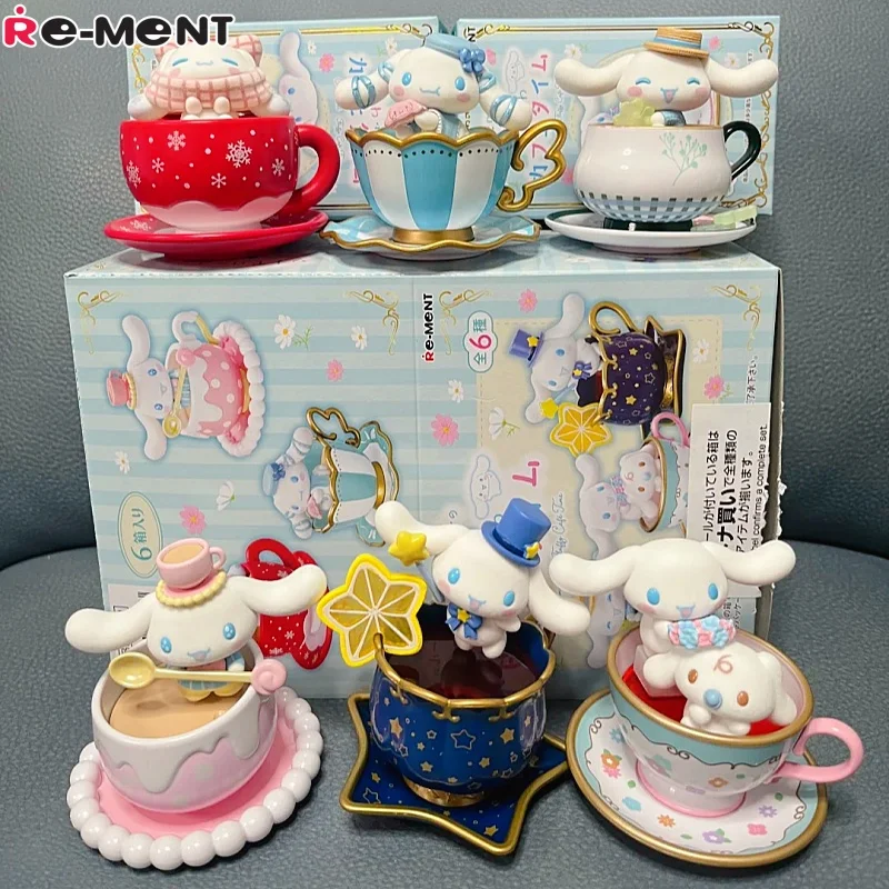 Re-Ment Cinnamoroll Blind Box Fluffy Cafe Time Teetassenförmige Kawaii Mini-Figur Sammlerstück Schreibtischdekoration Sammler-Spielzeug