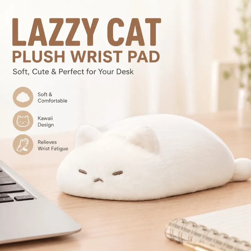 Lying Posture Cat Plush Mouse Pad Super Soft Fluffy Kitten Stuffed Doll Comfort Sleep Hugging Pillow Cozy Companion Adorable