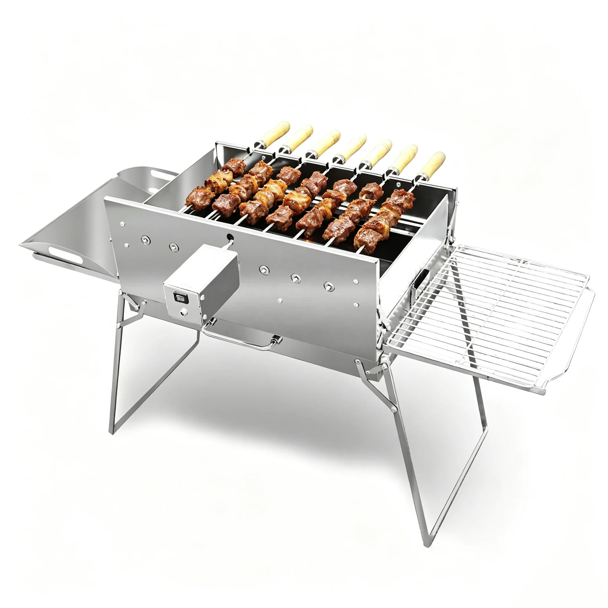 Camping Folding Compact Portable Camping Greek Cypriot Portable Steel BBQ Grill With EVA Bag Rotisserie Spit Rotisserie Grill