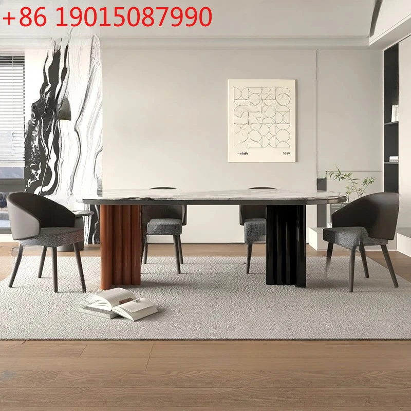 A63 Panda white marble dining table light luxury high sense modern simple household small apartment semi-circular French retro t