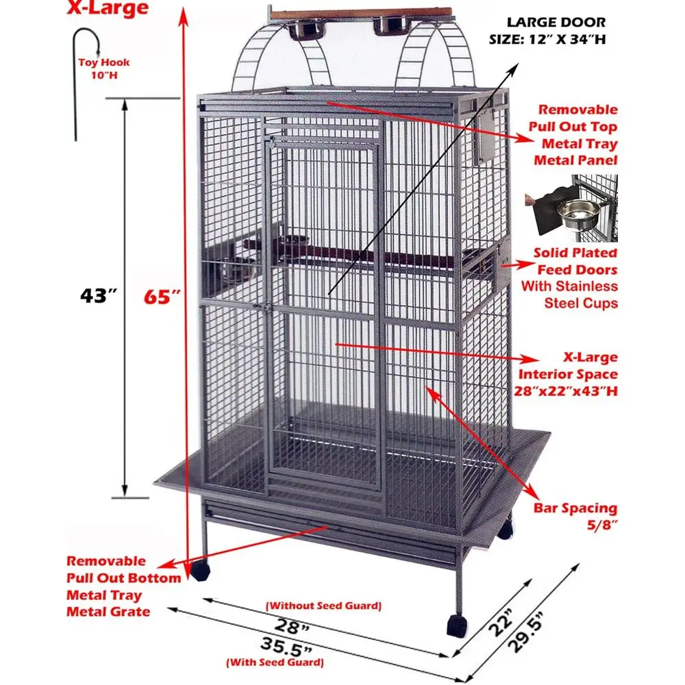 Double Ladders Open Play Top Wrought Iron Bird Parrot Parakeet Finch Macaw Cockatoo Cage, Include Seed Guard and Toy Hook (35.5