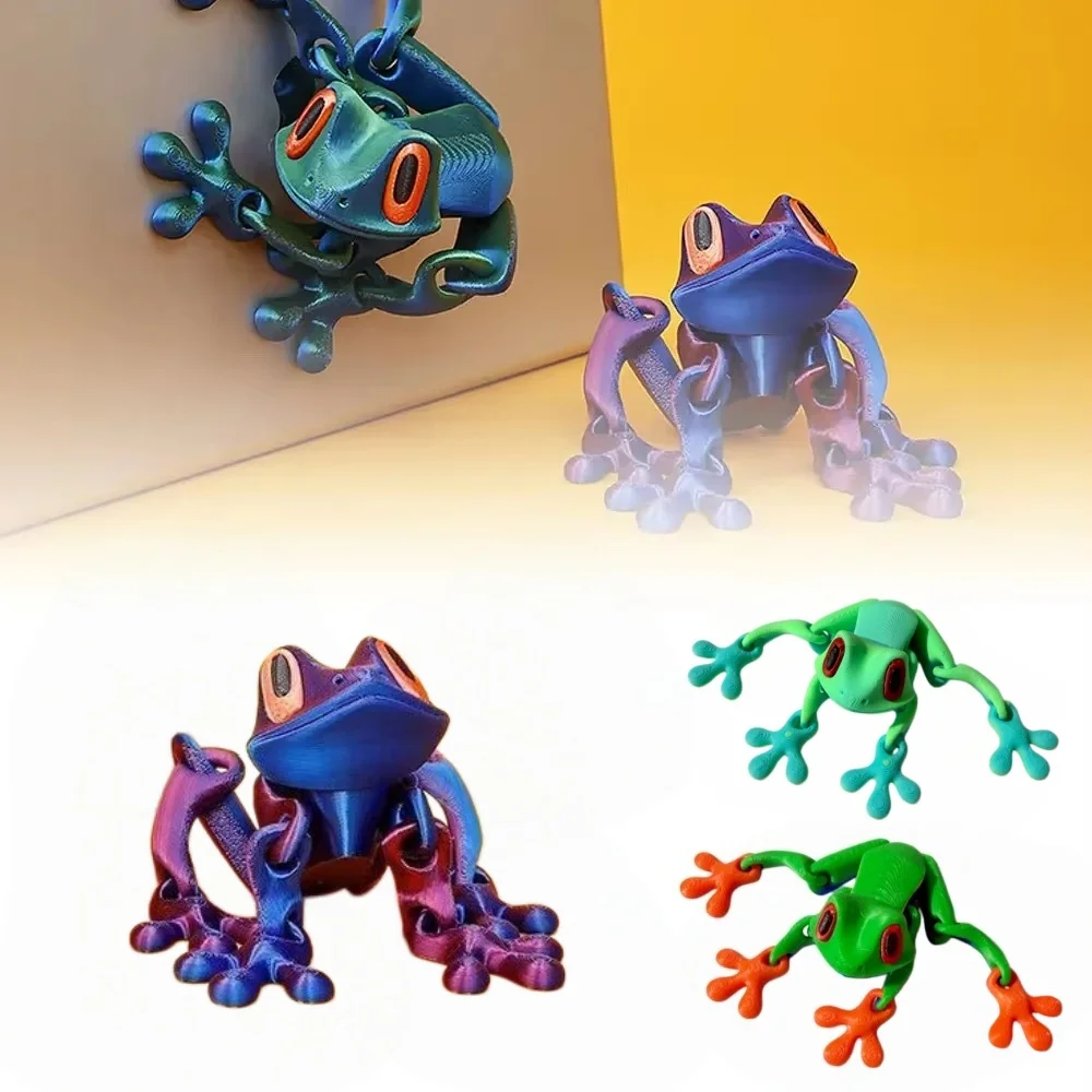 Simulation de grenouille arboricole imprimée en 3D, grenouille articulée mobile, jouet de décoration pour la maison et la cuisine, aimant magnétique pour réfrigérateur