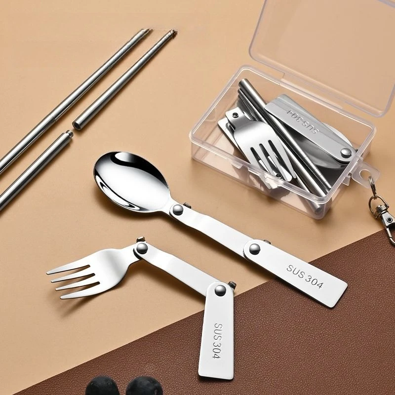 

NEW 304 Stainless Steel Folding Spoon Fork Chopsticks Student Office Worker Portable Tableware for Outdoor Travel