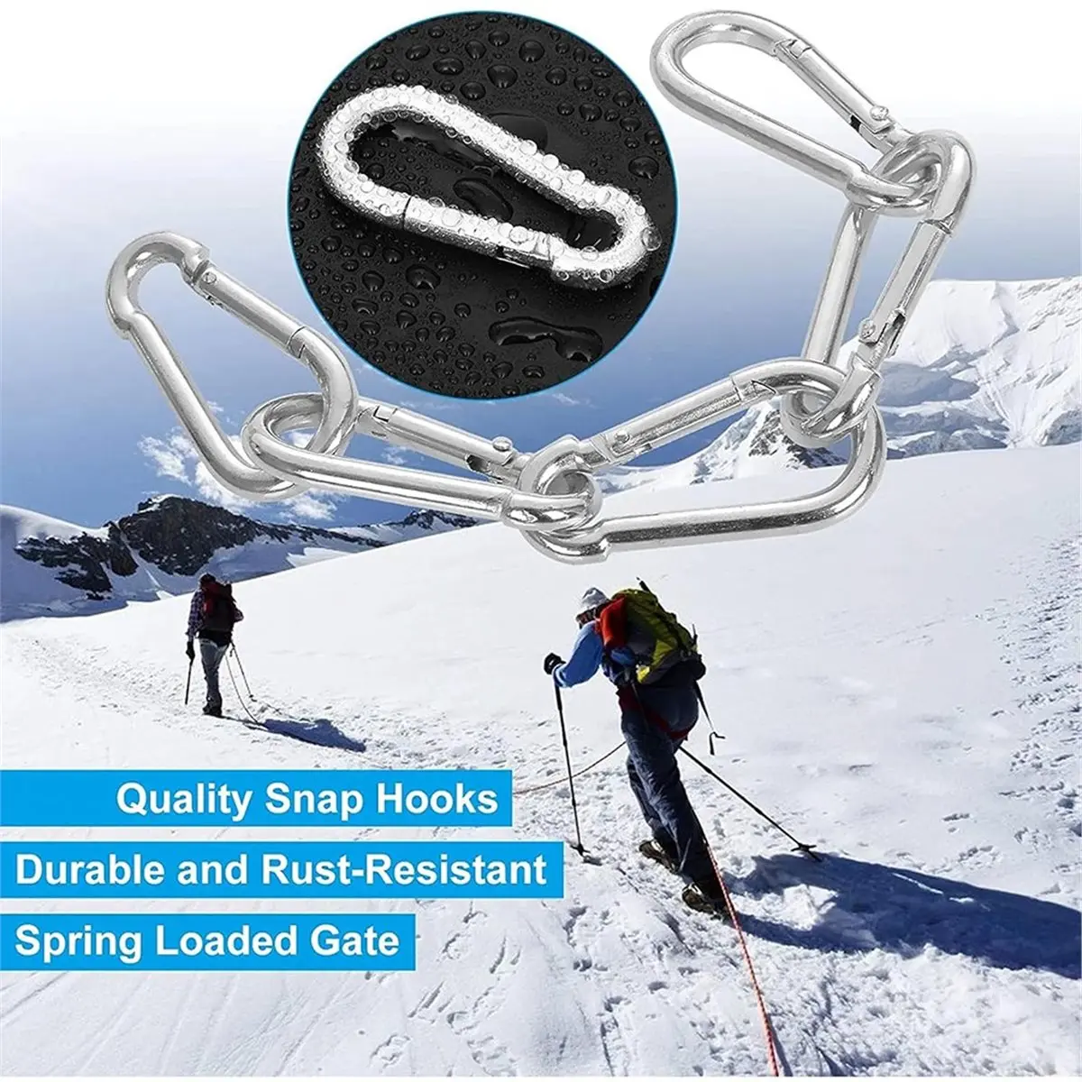 AT16 50Pcs M5 Carabiner Clips for Heavy Duty Use, 220LBS Load Capacity, Galvanized Steel for Outdoor and Indoor Applications