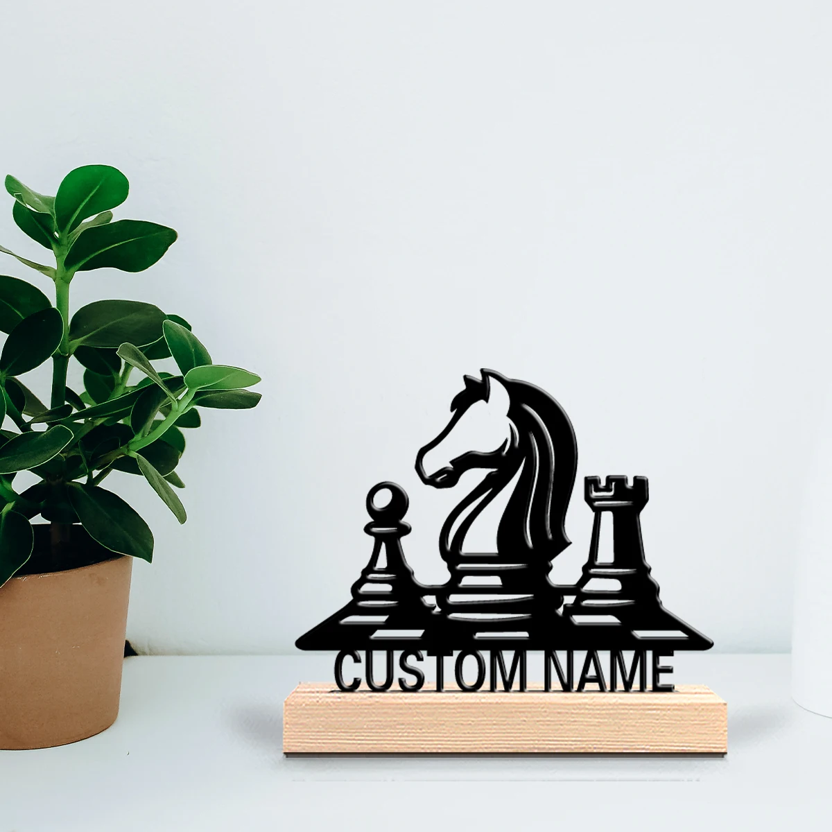 1pc Fun Personalized Custom Chess Metal Statues Wooden Base Lighting for Office Workshop Modern Rustic Steampunk Themes