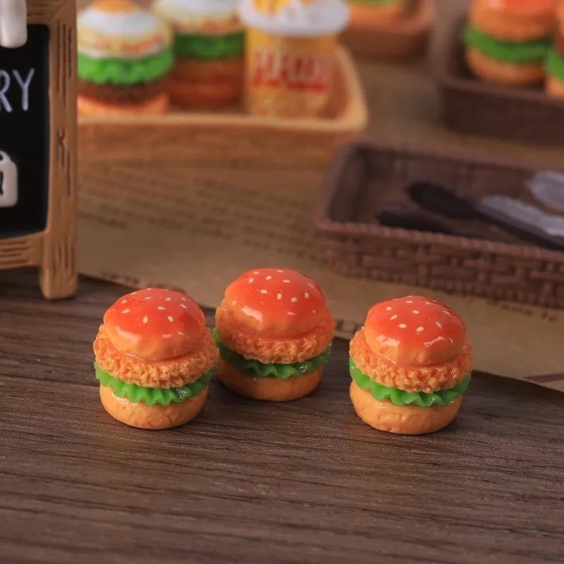 10 Pcs Simulation Miniature Food Toy Egg Beef Burger Resin DIY Keychain Pendant Handmade Material Car Ornament view 5