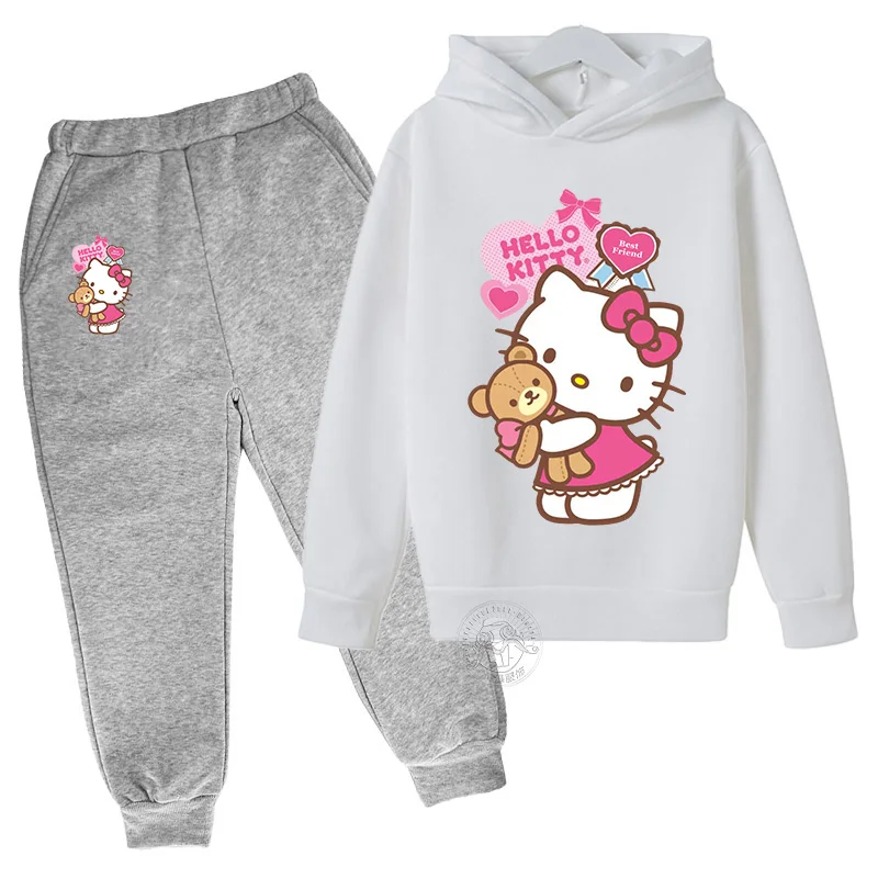 Hello Kitty kawaii children\'s suit street fashion boys and girls suit baby sports pullover + sweatpants two-piece outdoor sports