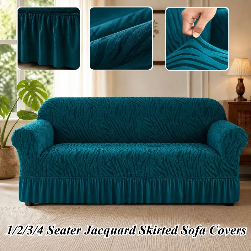 1/2/3/4 Seater Jacquard Stretch Full Cover Dustproof Sofa Cover Skirted Sofa Covers Couch Cover Bedroom Living Room Home Decor
