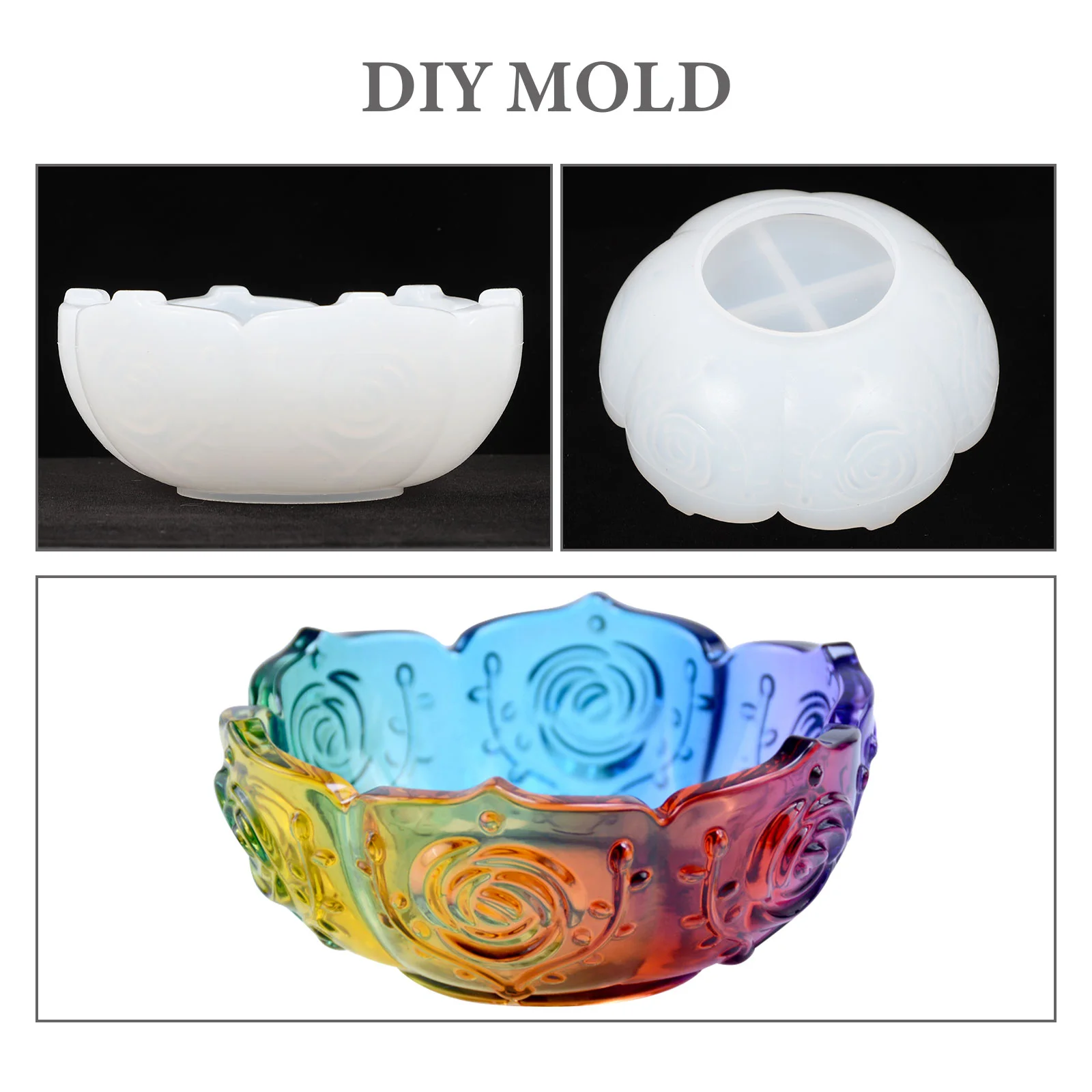 Molde de tigela de rosa, resina epóxi de silicone, ornamento decorativo, bandeja de joias, lótus, faça você mesmo, molde de adorno, gel de sílica