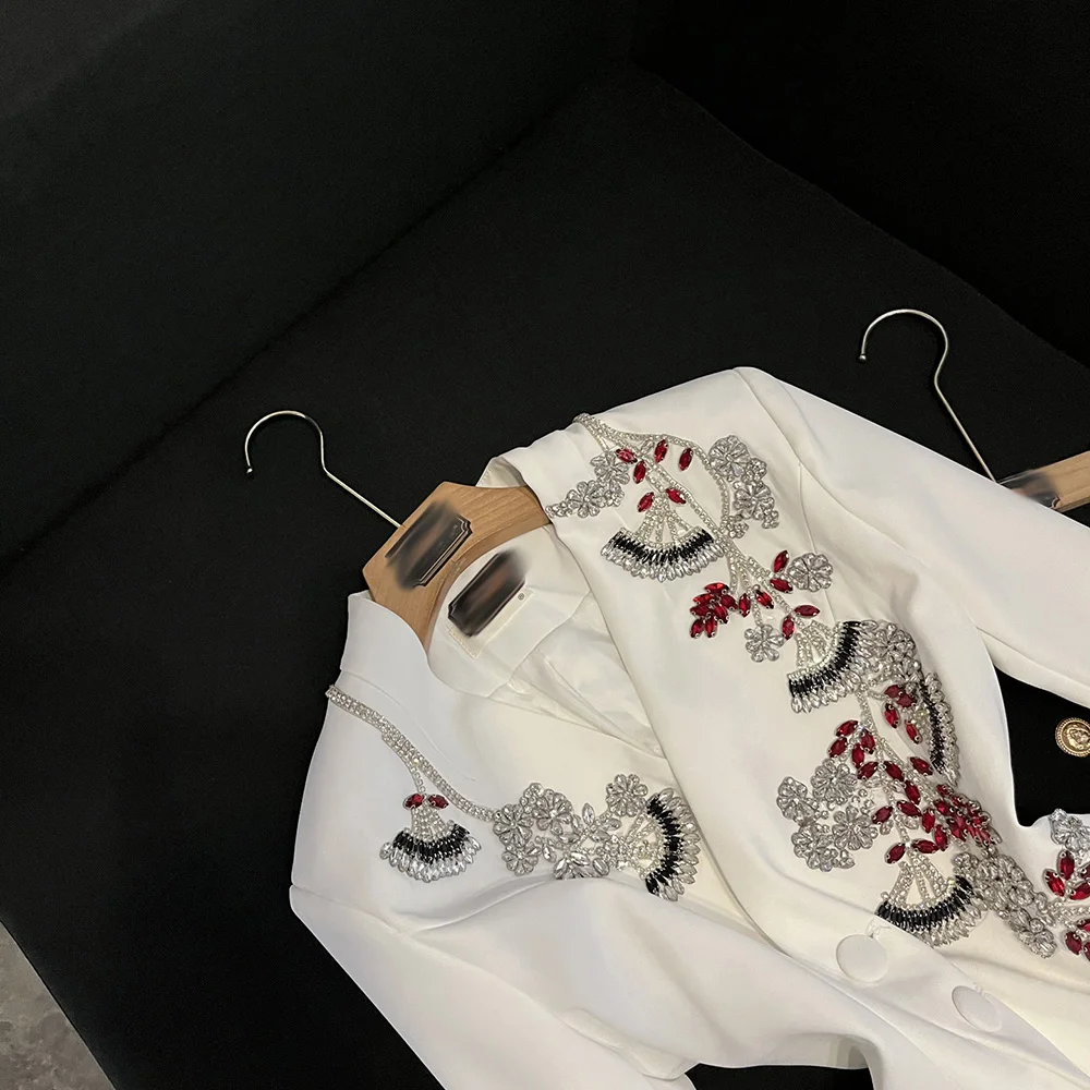 TWOTWINSTYLE سترات أنيقة مرصعة بالألماس للنساء بياقة على شكل V وأكمام طويلة للخريف سترة أنيقة للسيدات على الموضة KJA548324 #3