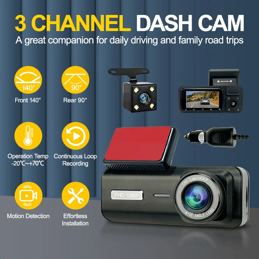Dashcam 3 Lens Car …