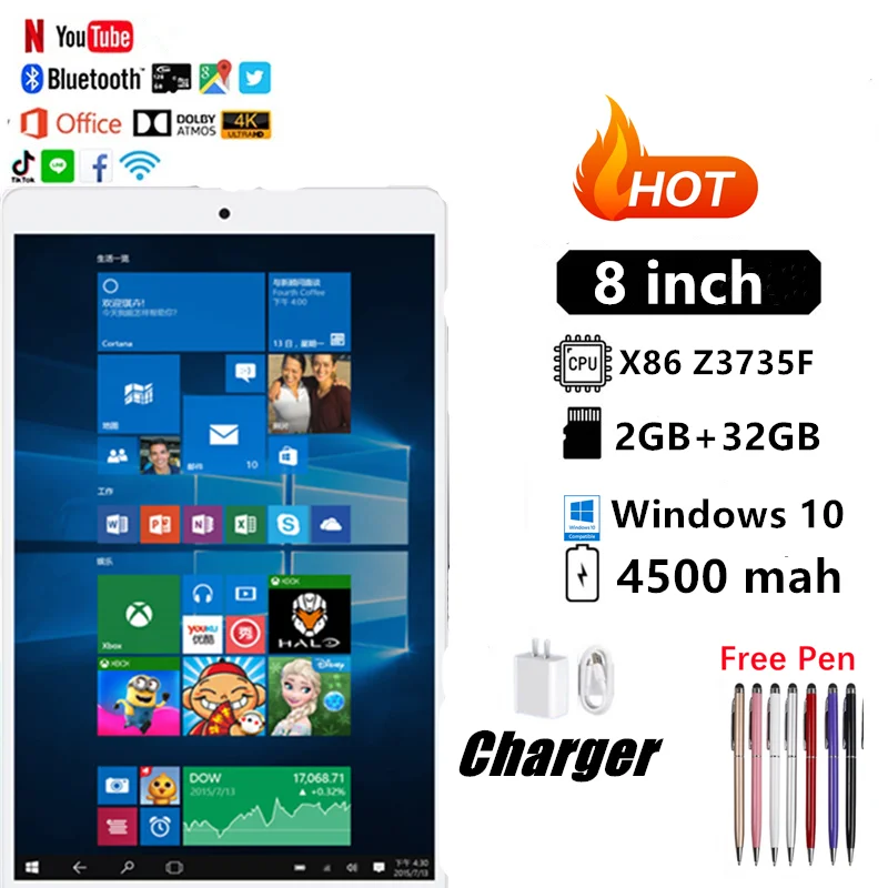 8 INCH BAYi Windows 10 Home 2GB RAM 32GB ROM 32 Bit HD Tablet PC CPU Z3735F WIFI Quad Core 1280*800 IPS Screen Dual Cameras