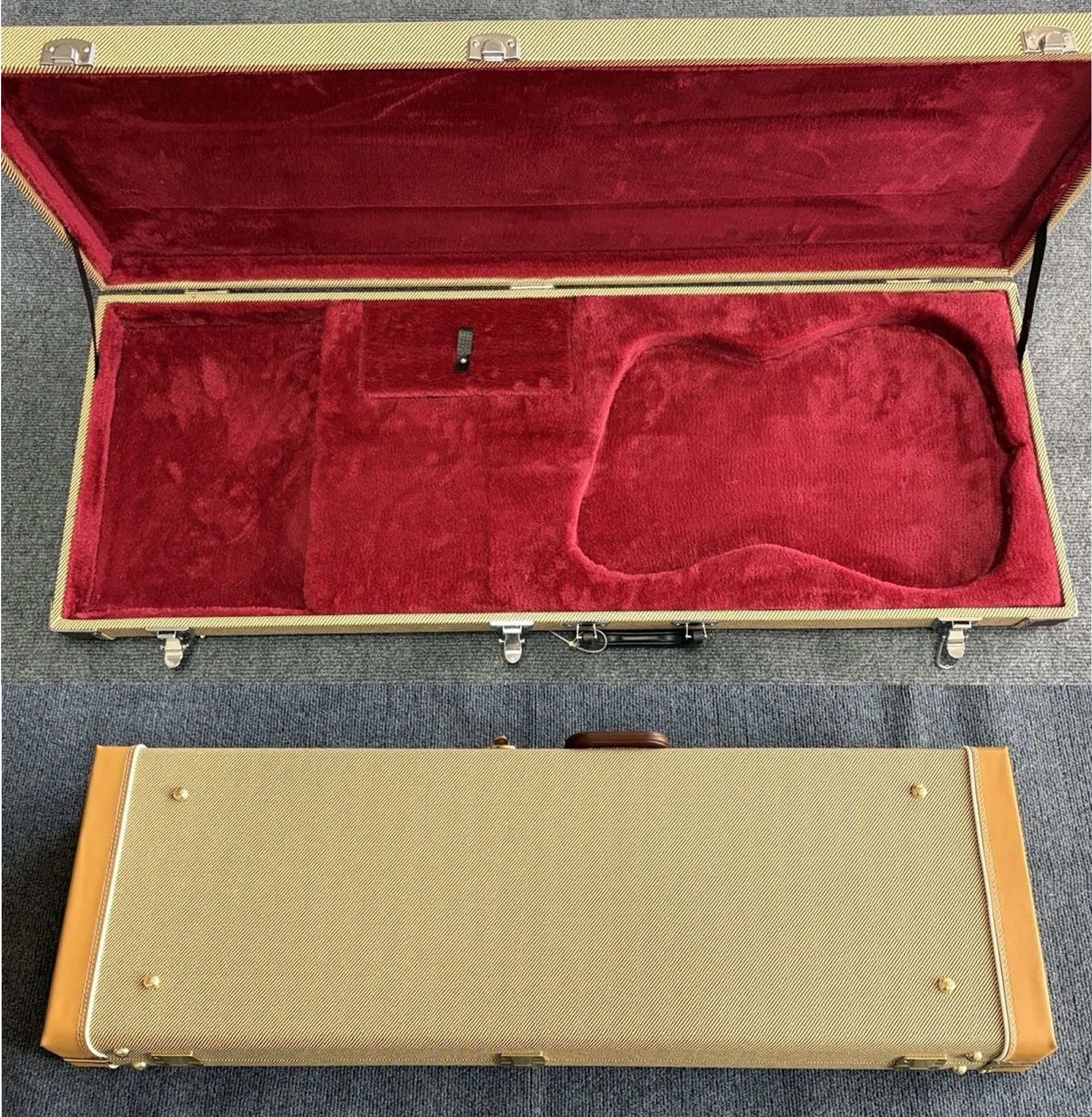 Square Electric Guitar Hard Shell Case for ST TL Style Guitars Red Black Plush Interior PU Leather Fabric Carrying Case