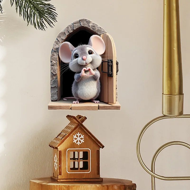 Linda pegatina de vinilo con gesto de corazón de Minnie Mouse, adhesivo de dibujos animados removible para decoración de puertas y ventanas interiores en festivales.