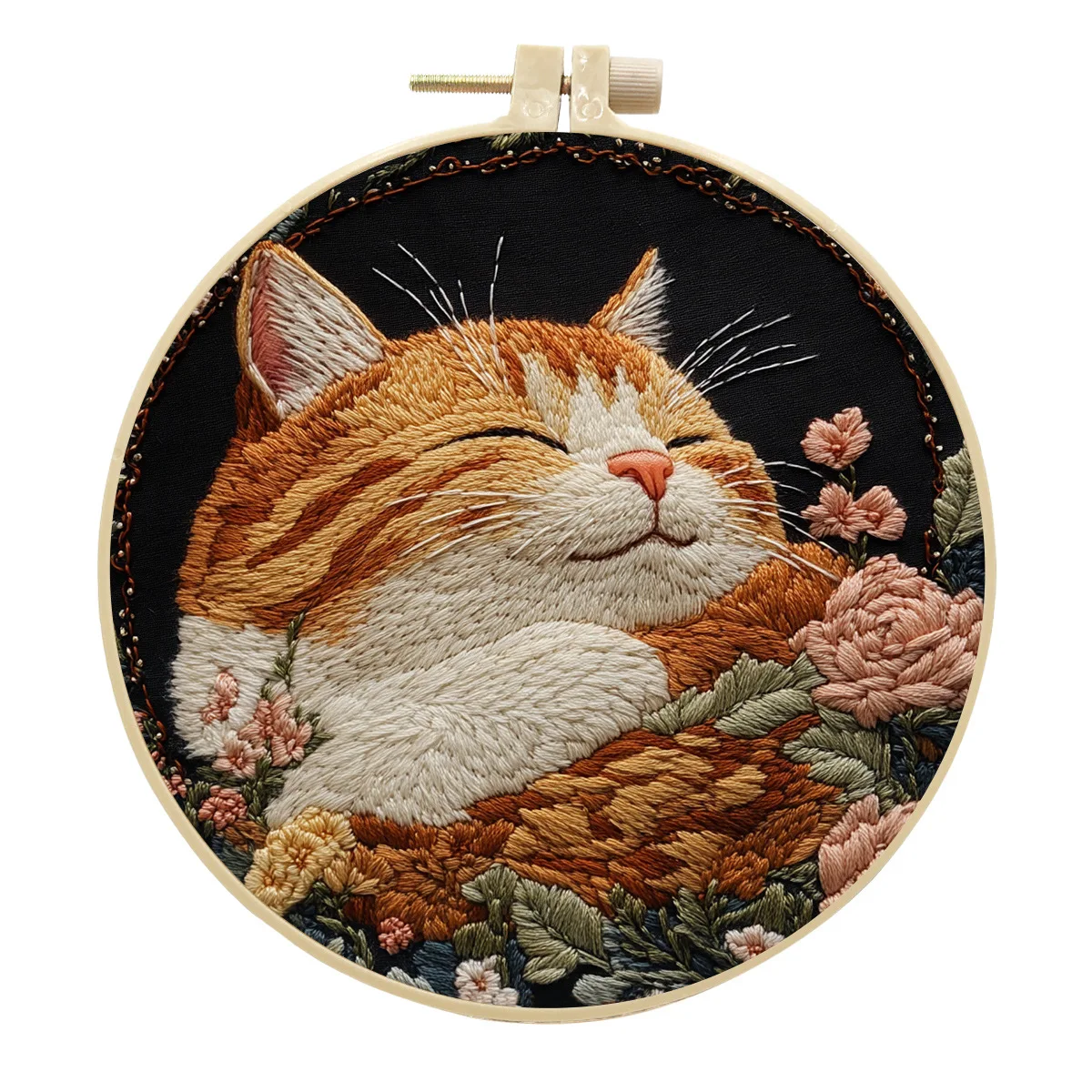 

New Cat Flower Black Cloth Pattern Embroidery DIY Handicraft Kit Set with Needle Instruction Stamped Clothes Kit for Room Decor