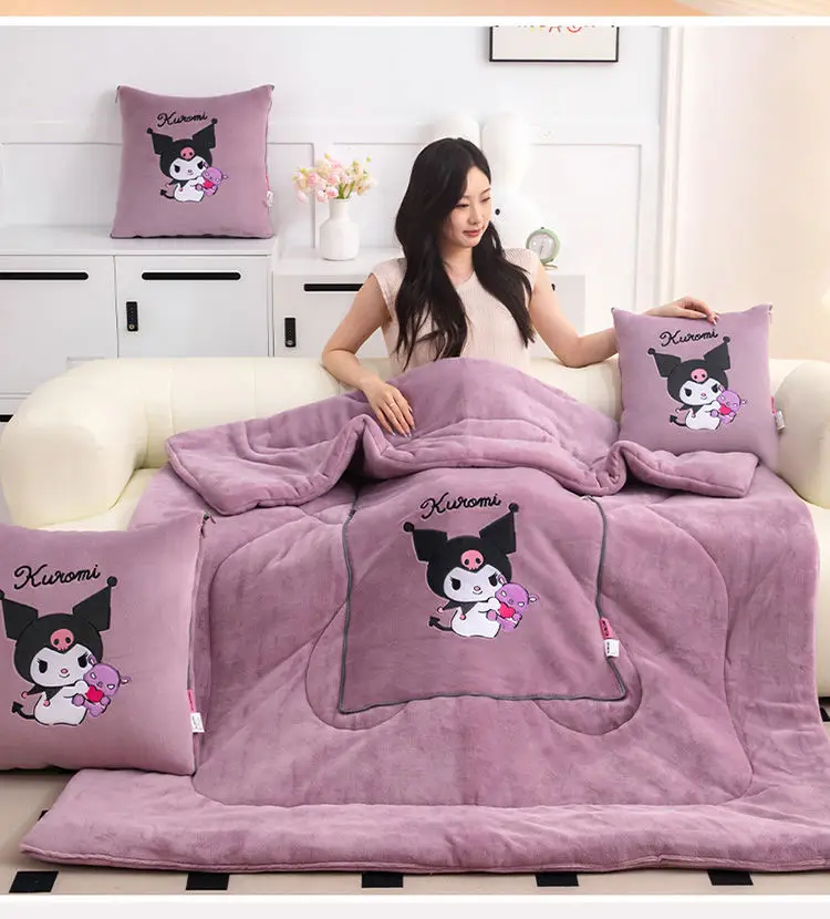 Sanrio kuromi cartoon schattig verdikt paars kussen creatief Kawaii thuiskantoor dutje deken bank autokussen 2-in-1 cadeau