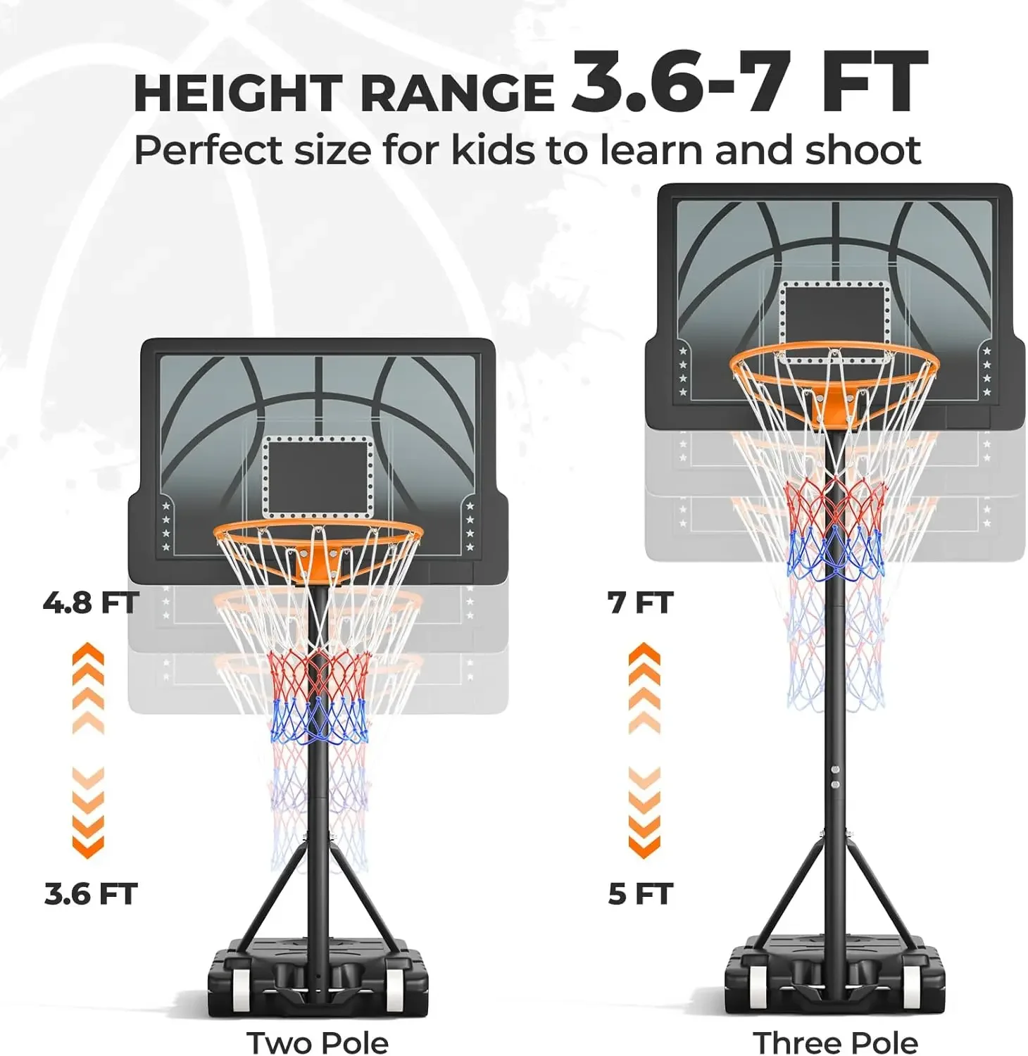 Height Easy Adjustable, Portable Basketball Hoop Outdoor Indoor for Kids/Teens/Youth, 30