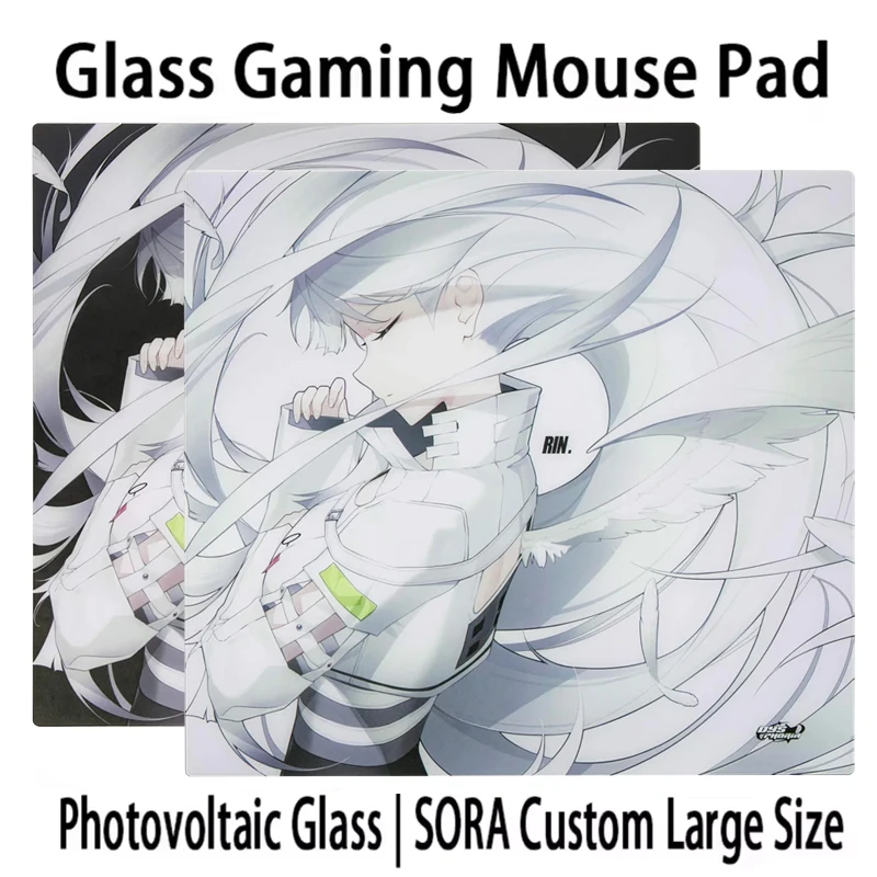 D-DYSPHoria Glass Mousepad Japanese Anime RIN Esports Games FPS Super Large 450X400MM Desktop Glass Pad Customized Accessories 