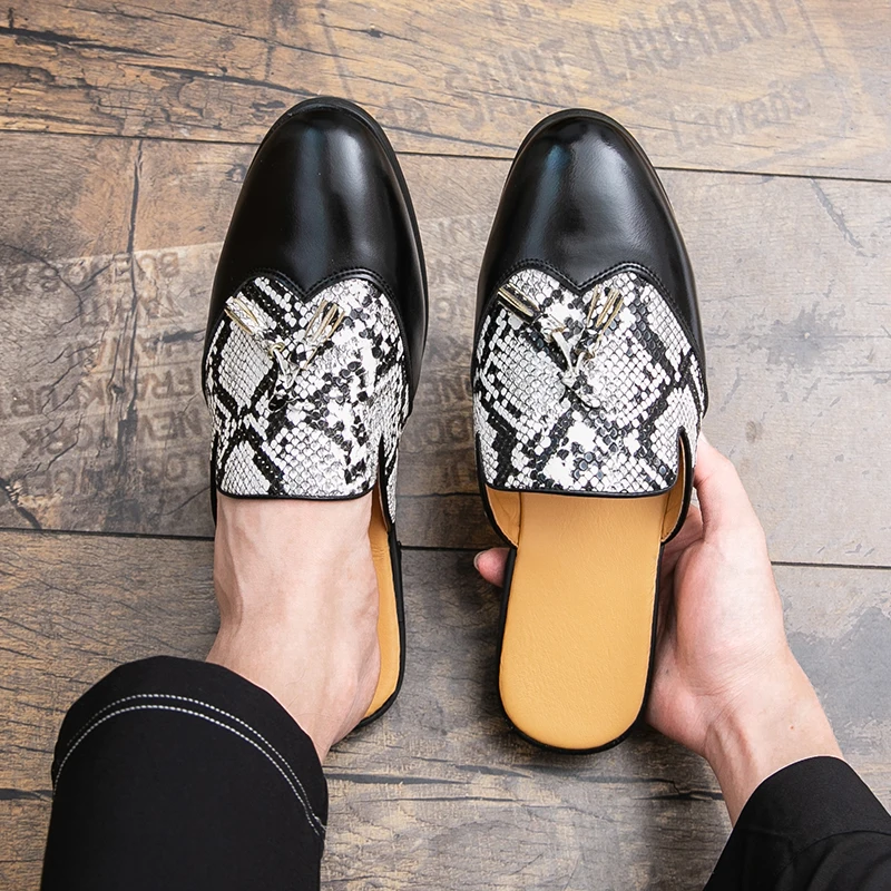 Fashion Tassel Mules Men Backless Mule Slippers Backless Loafers Slippers Soft Leather Casual Slide Sandals Shoes for Daily Wear