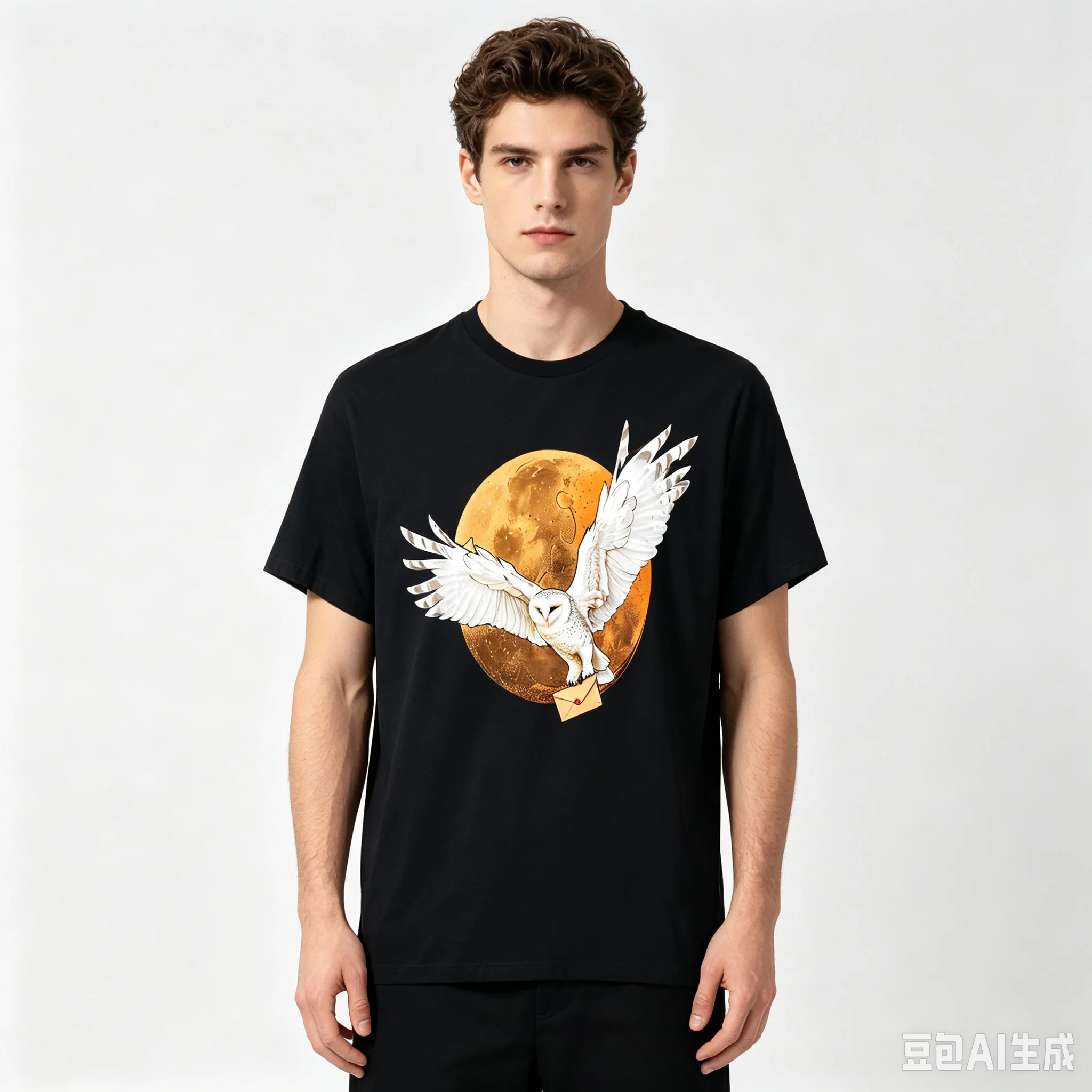Cotton  100% Magic Owl Full Moon Print T‑Shirt Men Women Retro Wildlife Art Casual Daily Short Sleeve Graphic Tee