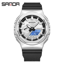 SANDA 3167 New Style Men Military Sport Wrist Watch Quartz Steel 50M Waterproof Dual Display Men Clock Watches Relogio Masculino