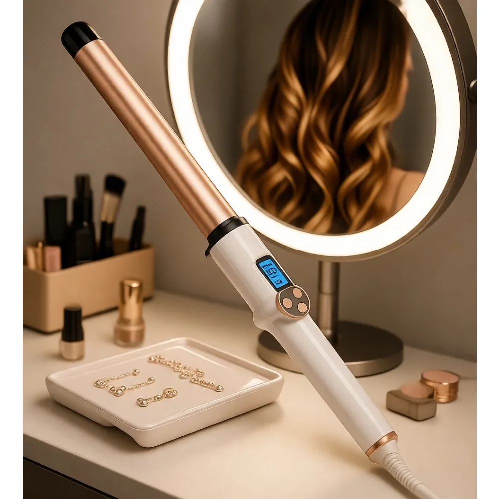 Extra Long Barrel Ceramic Curling Wand Adjustable Heat Dual Voltage