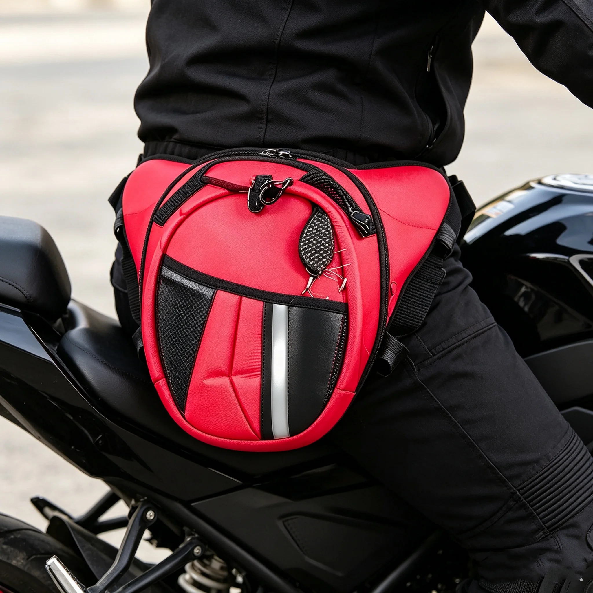 Easy To Use Motocross Leg Bag, Multifunctional Motorcycle Knight Waist Pack, Red Outdoor Riding Accessory