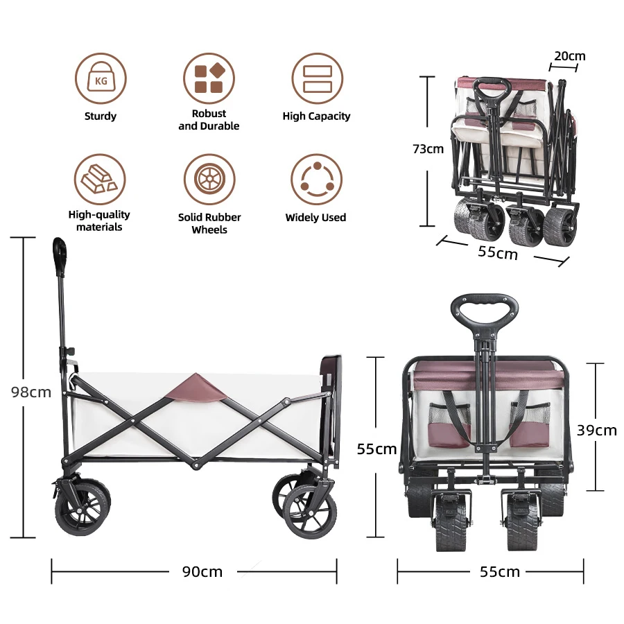 Extra Long Extender Outdoor Wagon Cart Large Capacity Utility Folding Cart Camping Picnic Trolley Beach Collapse Folding Cart image 3