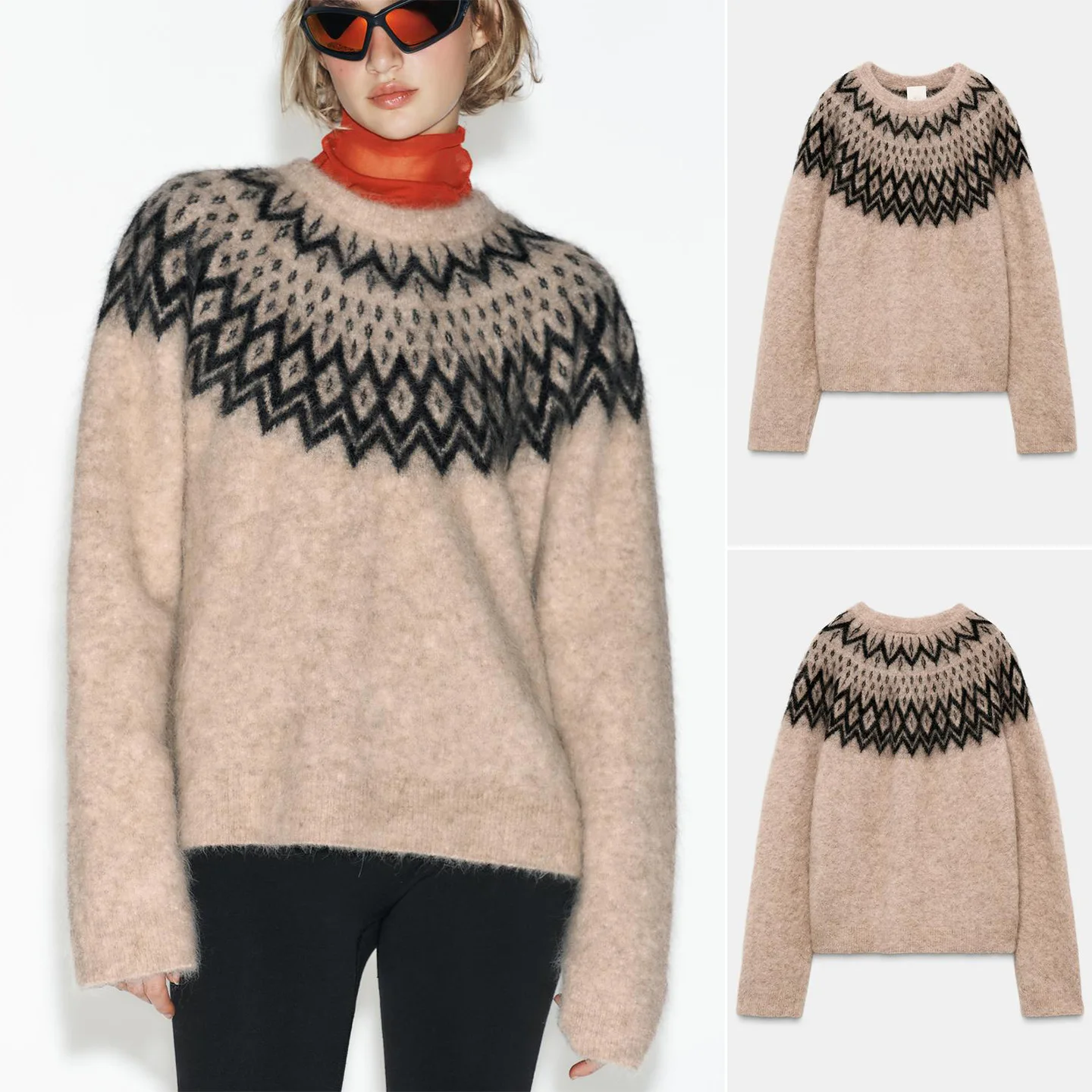 

Новый зимний женский вязаный свитер свободного кроя с круглым вырезом и длинными рукавами, в стиле колор-блок, из полиэстера, во французском стиле