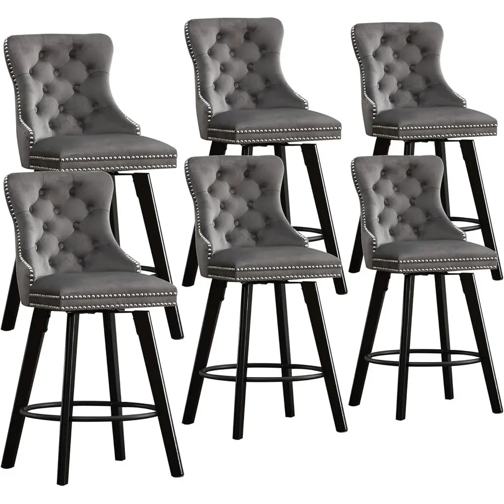 

Rotating Velvet Bar Chair Set of 6 with 360-Degree Swivel, Backrest, and Footrests for Kitchens, Bars, and Restaurants (K Gray)