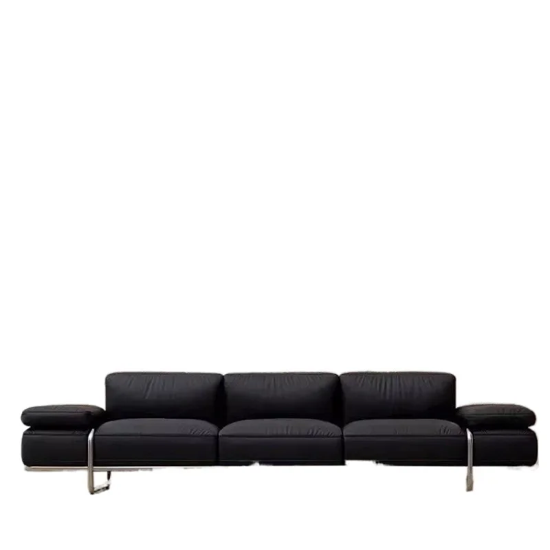 Minimalist Bauhaus living room modern leather sofa retro style Italian sofa small apartment straight row leather sofa