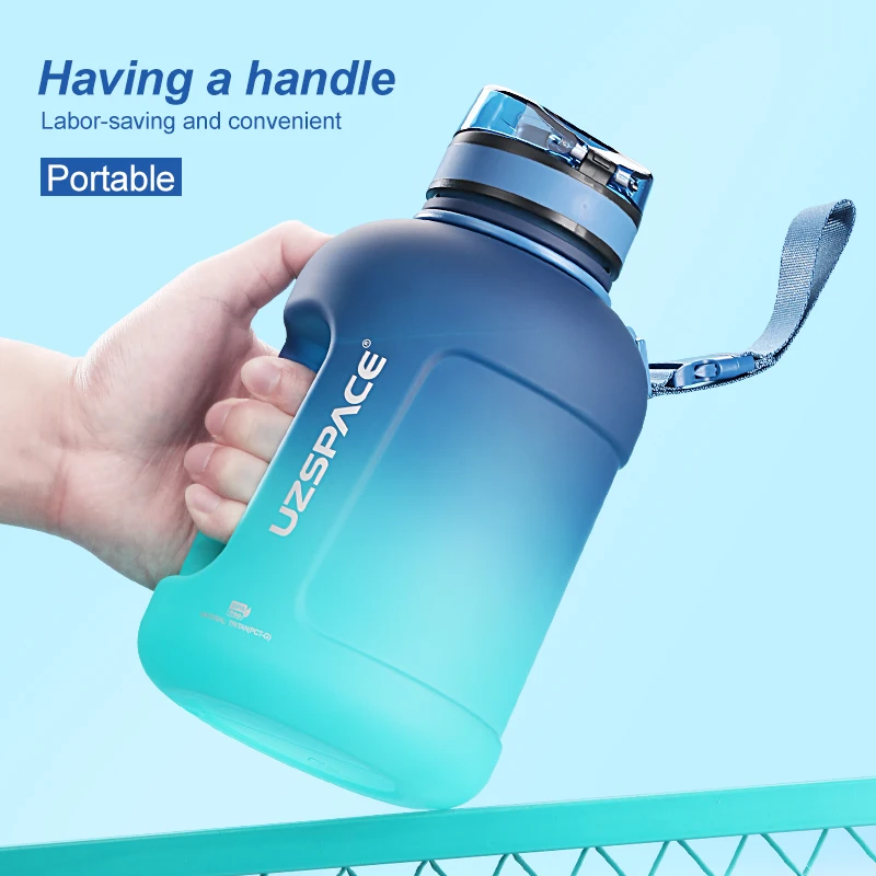 2 Liters Water Bottle with Time Marker Reusable Outdoor Sports Drinking Portable Tritan Plastic Cups With Handgrip High-capacity