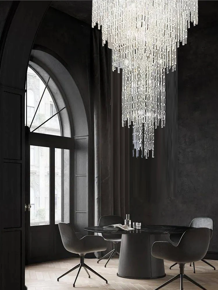 Glittering Crystal Waterfall Luxury Villa Ceiling Chandeliers LED Staircase Hanging Lamps Hall Lights for Living Room Lustres