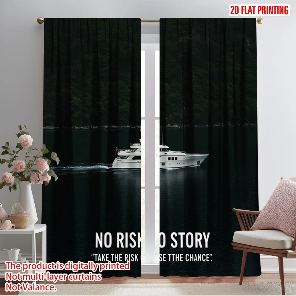 

2pcs 2D flat printing Party Curtains No Risk No Story Yacht Polyester Without Electricity Festive Wall Decor Perfect for Holiday
