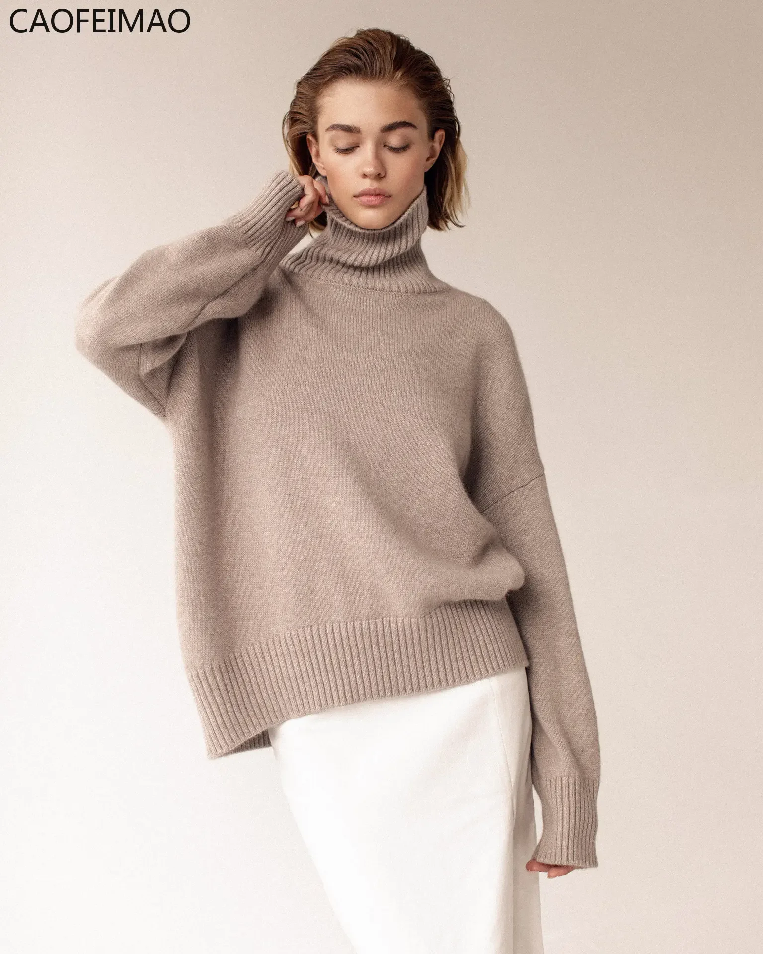 Women's Thick Sweaters Oversize Turtleneck Women Winter Warm White Pullovers Knitted High Neck Oversized Sweater for Women Tops