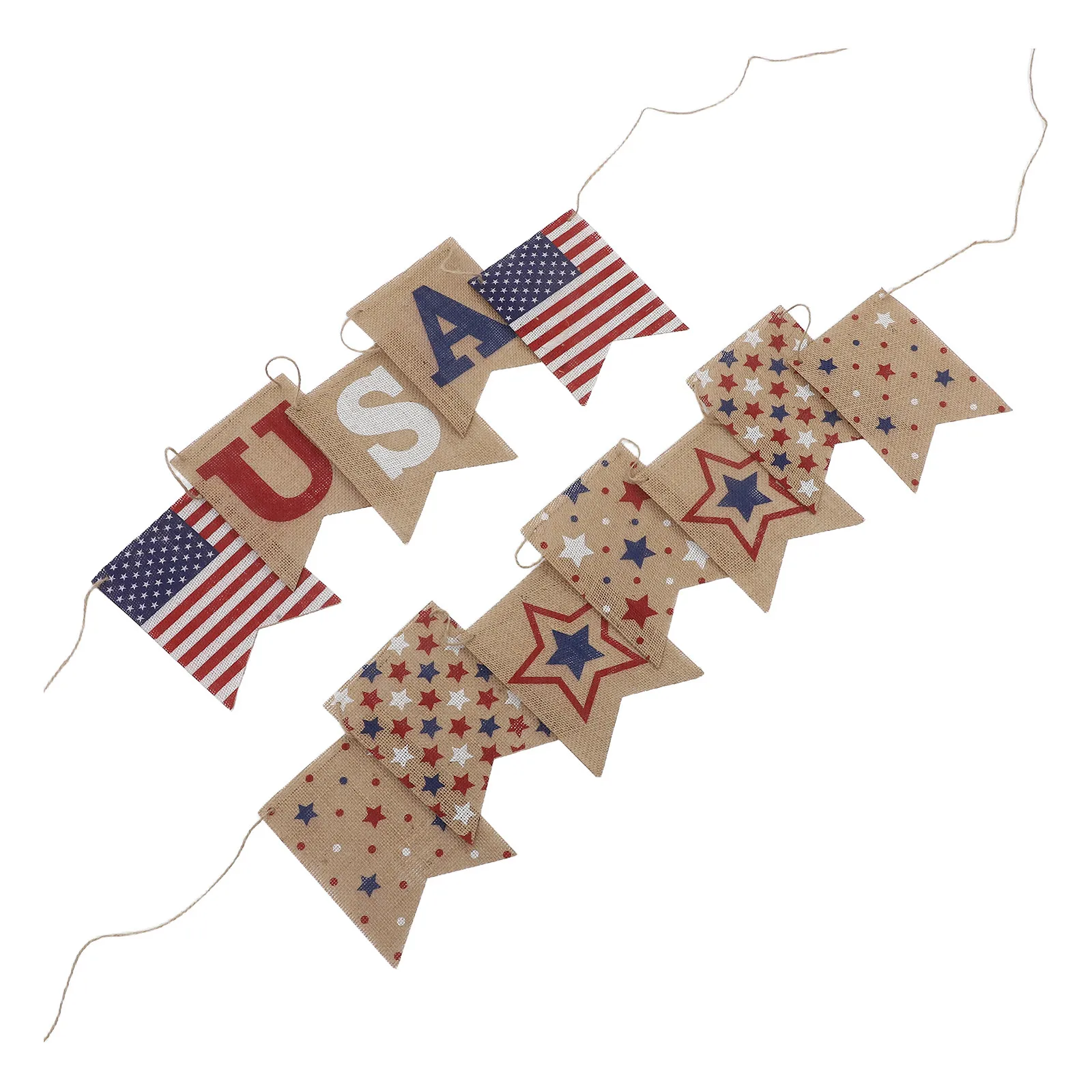 2Pcs Usa Flag Pennant Banner Vintage Independence Day Decor Burlap Patriotic Garland Decoration for Indoor