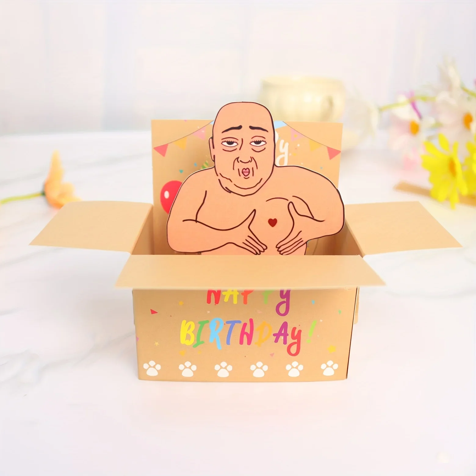 1 Stück urkomische Pop-Up-Karte zum Geburtstag – humorvolles 3D-Charakter-Design mit Herz-Luftballons und Konfetti, skurrile Karte