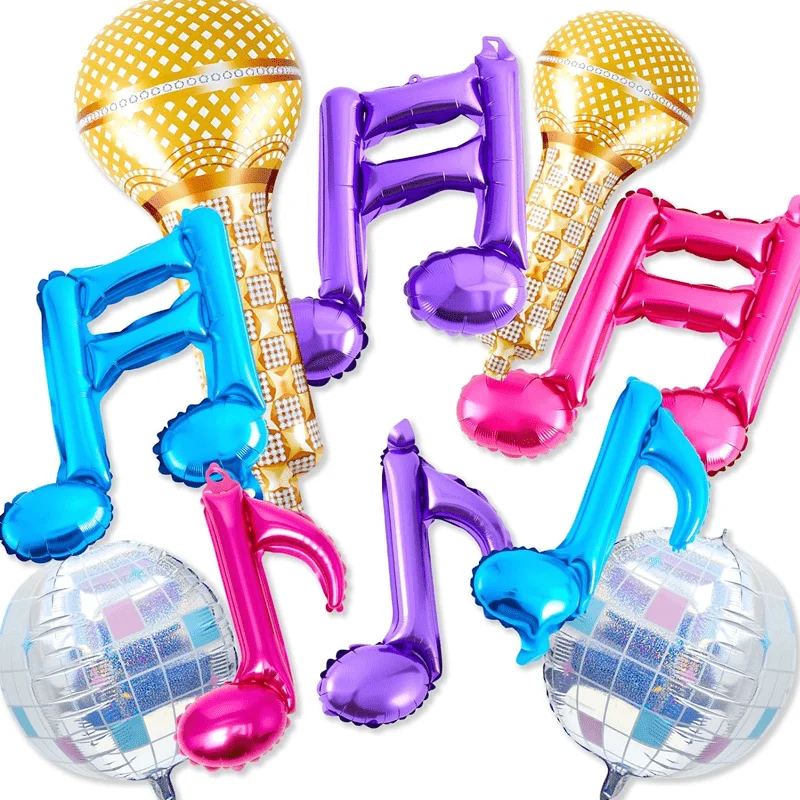 10 Stück Lila K-Pop Ballons Geburtstagsparty Noten-Mikrofon Aluminium-Ballons Disco Musik Party Zubehör Geschenk-Artikel