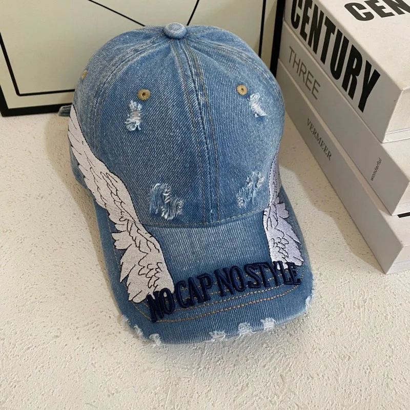 Spring Summer American Vintage Distressed Embroidered Angel Wings Baseball Cap Unisex All-Match Sun Hat