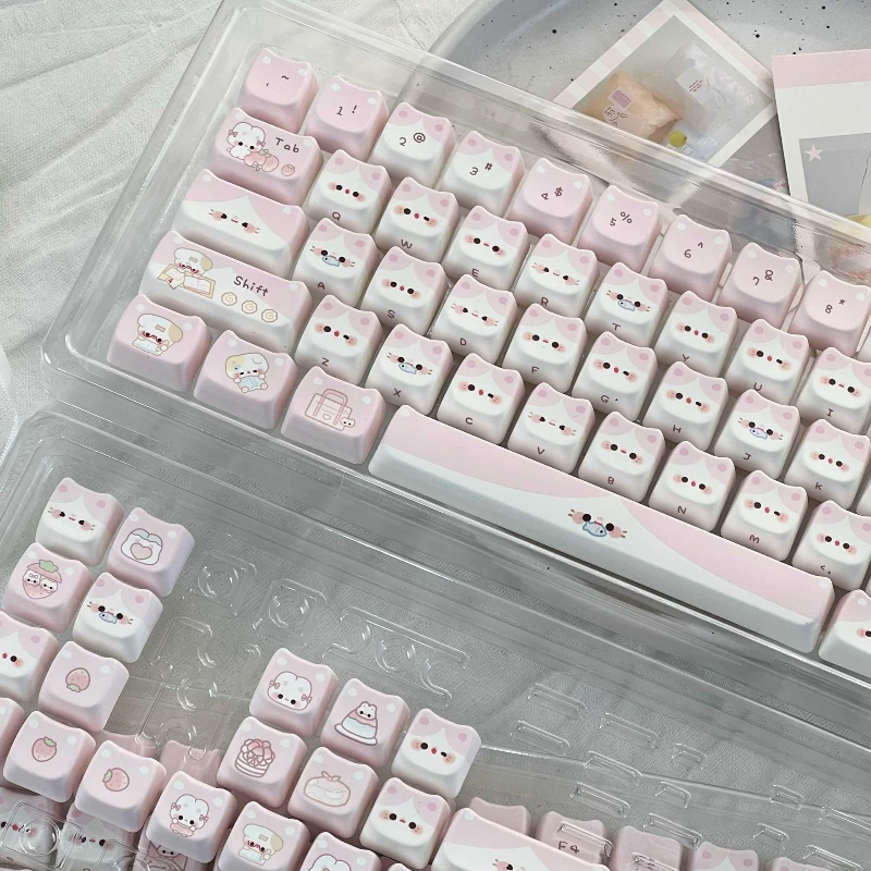 Pudding Cat Keycap MAO Profiel Keycaps PBT Leuke Kat Oor Gepersonaliseerde Aangepaste Berry Cat Key Caps Set MX Mechanische Toetsenbord Cap