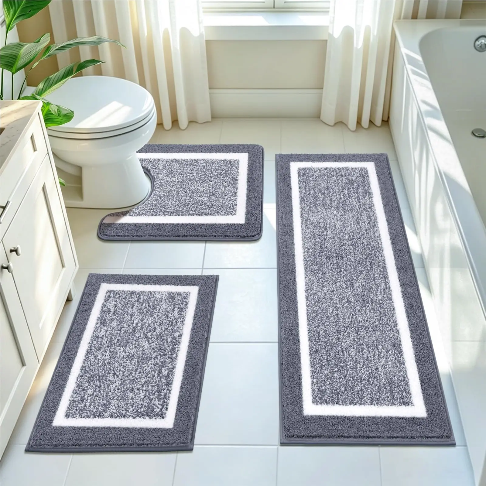 3Piece Bathroom Rugs Set Non Slip Washable Bath Mat Plush Microfiber Super Absorbent Floor Carpet Quick Dry Shaggy Shower Rugs