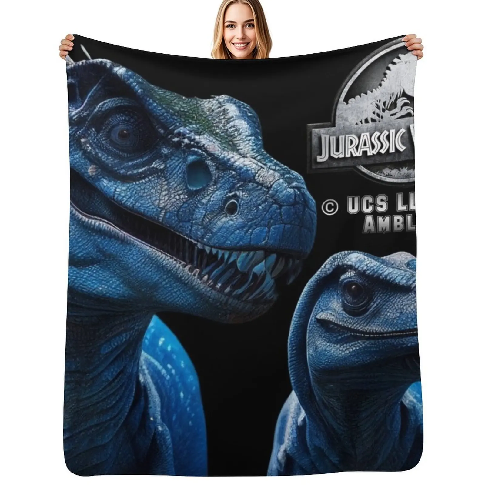 

Jurassic World Blue Raptor Family Throw Blanket Compact Warm Blanket for Car Road Trip
