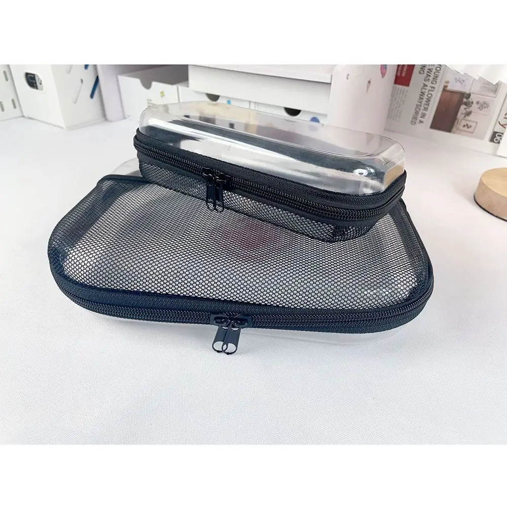 Transparent Clear Travel Storage Case Front Mesh Pocket Waterproof Toiletries Packaging Bag Hard Shell with Handle