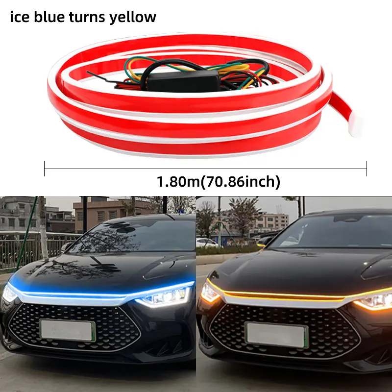150/180CM LED Car Hood Lights Strip Daytime Running Light Scan Dynamic Automotive Hood Decorative Ambient Lights Universal
