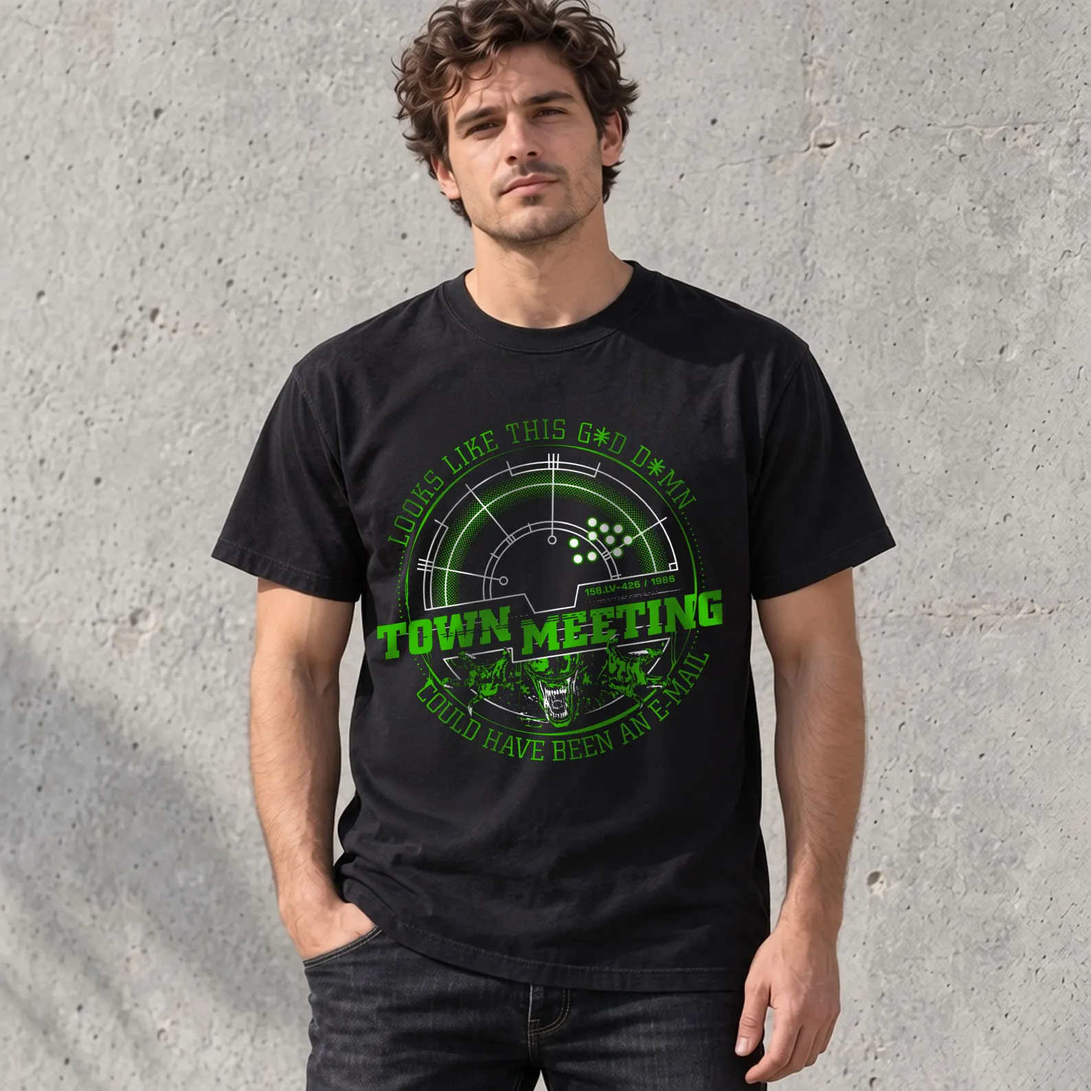 Aliens 1986 LV-426 - Town Meeting Email Tracker Graphic T-Shirt Monster Horror Xenomorph 0310 Unisex Vintage Short-Sleeve Tee