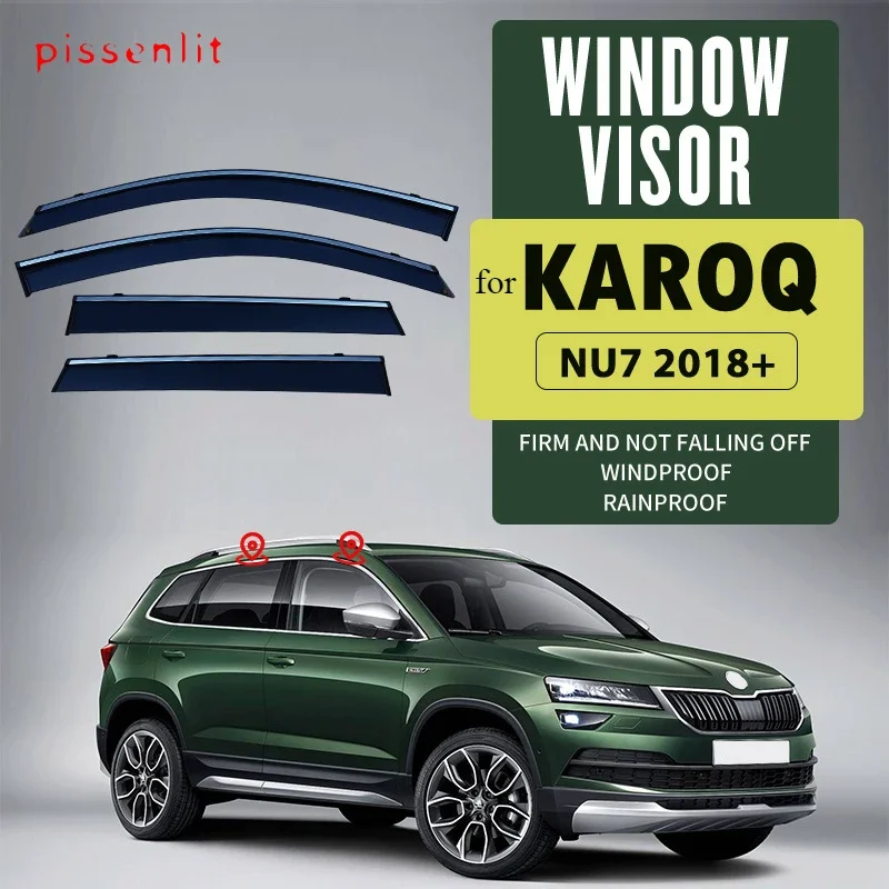 For Skoda KAROQ 2018-24 Weathershie Accessories Bright Strip Wind Deflectors Visors Rain Guard Door Visor Vent Shades Ventvisor