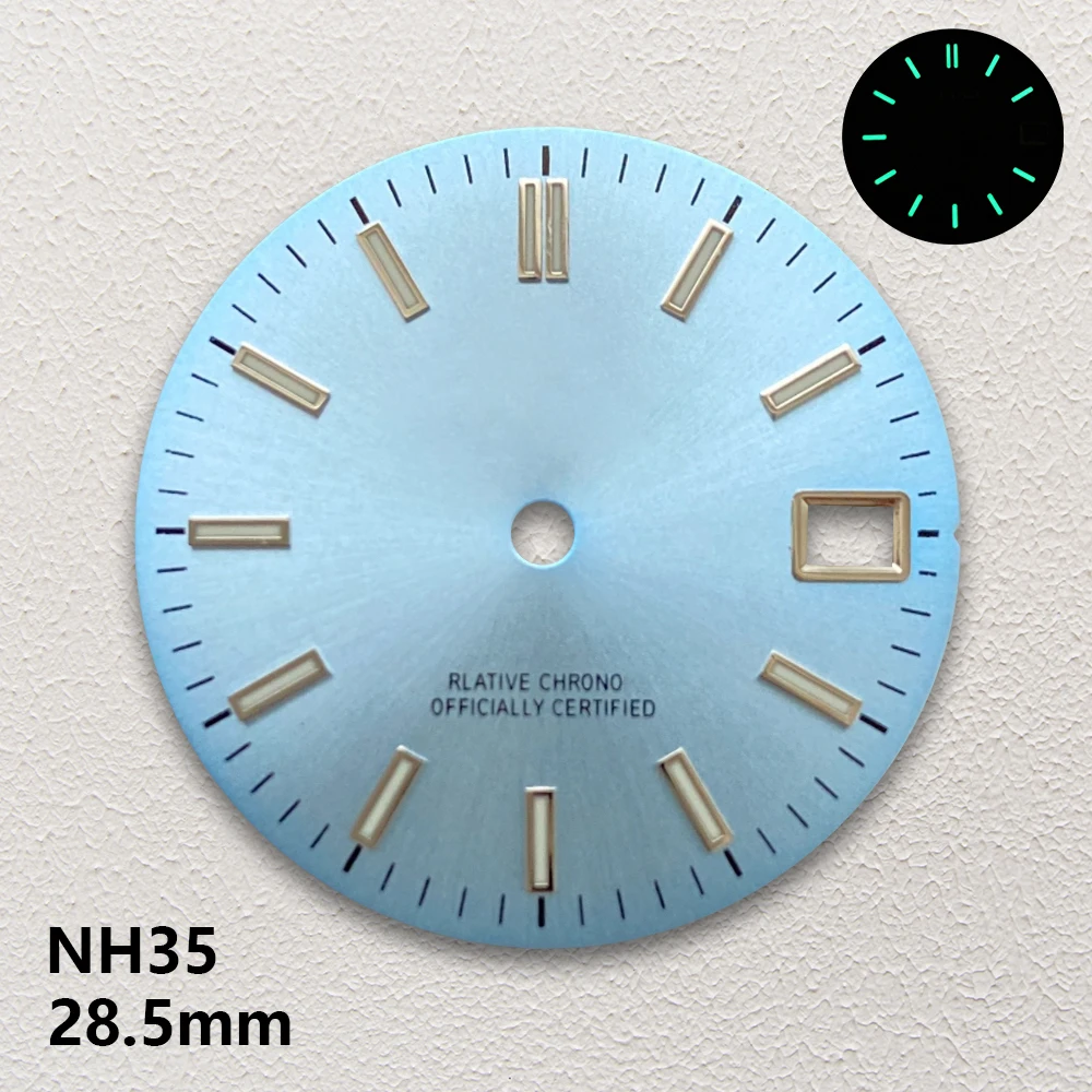 28.5mm S Logo Sunburst Dial Fit NH35/NH36/4R Japanese Movement Green Luminous High-Quality Dial Watch Modification Accessories